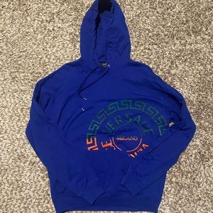 Men's Versace Asymmetric Logo Hoodie Lapis Blue/Green Size Medium